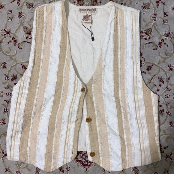 EasyWear Jackets & Blazers - EasyWear 100% Cotton Cream Striped Button-Up Vest